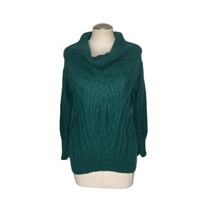 Vice Versa Teal Cowl Neck Cable Knit Sweater XL NWT